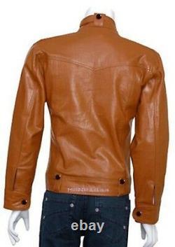 Men's Tan Zipper Leather Jacket New Real Genuine Lambskin Leather Jacket