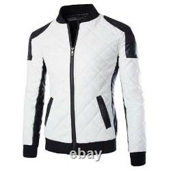 Men's White Zipper Leather Jacket New Real Genuine Lambskin Leather Jacket