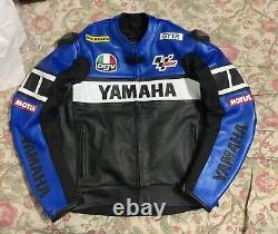 Men's Yamaha Racing Motogp Blue & Black Motorbike Cowhide Leather Biker Jacket