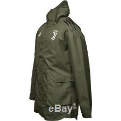 Mens 18/19 Adidas Juventus Hooded Rain Jacket Coat Parka Khaki Olive Black