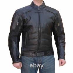 Mens Batman Motorcycle New Black Cowhide Armored Biker Leather Racing Jacket