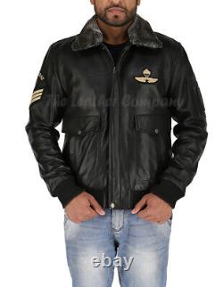 Mens Black Brown Aviator Bomber Fur Collar Real Leather Jacket