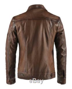 Mens Black Brown Real Leather Jacket Vintage Slim Fit Retro Jacket Genuine New