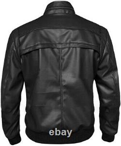 Mens Black Fashion Biker Motorcycle Full Sleeves Collared Zipper Leather Jacket