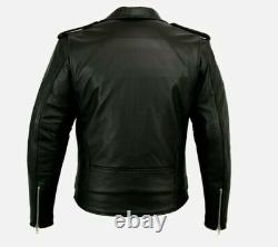 Mens Black Leather Motorcycle Jacket Genuine Cowhide Leather Jacket Biker Riding