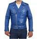 Mens Brando Genuine Leather Jacket Motorcycle Perfecto Blue Marlon Jacket New