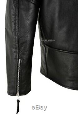 Mens Brando Leather Jacket Motorcycle Perfecto Black Cowhide Marlon Biker Jacket