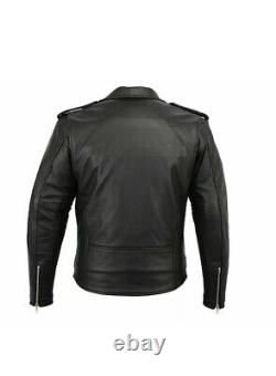 Mens Brando Motorbike Genuine Leather jacket Black Marlon Classic Jacket