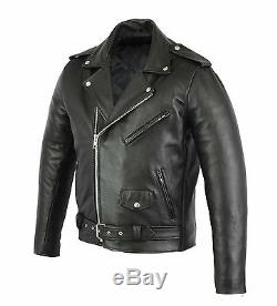 Mens Brando Style Motorbike Motorcycle Leather Jacket with CE Removable Armours