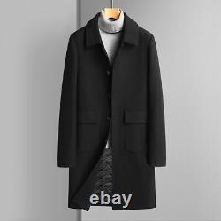 Mens British Style Lapel Mid-Length Trench Jackets Casual Solid Color Overcoat