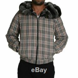Mens Chinchilla Fur Coat with Hood Bomber Jacket Zipper Closure Reversible