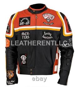 Mens Classic HDMM Mickey Rourke's Vintage Moto Racer Real Cow Leather Jacket