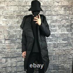 Mens Down Jacket Mid Long Korean Loose Fit Hooded Zipper Winter Warm Outwear Sz