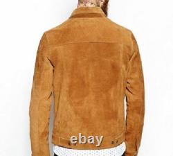 Mens Fashion Jackets Tan Suede Leather Native American Western Wear Casual Coats