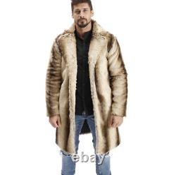 Mens Faux Fur Coats Lapel Collar Jacket Long Slim Plus Casual Handsome Winter