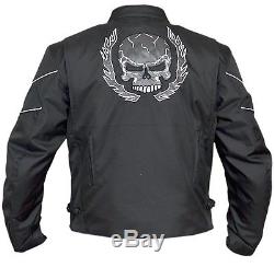 Mens Flaming Skull Armored Black Textile Motorcycle Biker Jacket