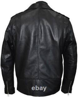 Mens Genuine Cowhide Black Leather Biker Distressed Jacket Motorcycle Jacket