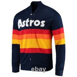 Mens Houston ASTROS Rainbow Strip New Fleece Blue Jacket Sweater New