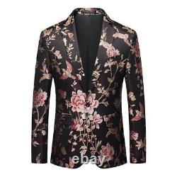 Mens Jacquard Banquet Jacket Luxury Business Casual Floral Single Suit Coat