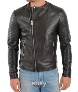 Mens Lambskin Genuine Leather Jacket Biker Racer Slim Fit Motorcycle Jacket C049