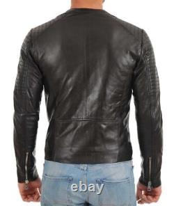 Mens Lambskin Genuine Leather Jacket Biker Racer Slim Fit Motorcycle Jacket C049