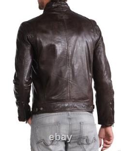 Mens Lambskin Genuine Leather Jacket Biker Racer Slim Fit Motorcycle Jacket C051