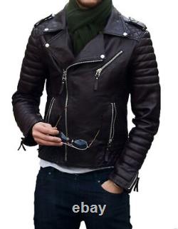 Mens Lambskin Genuine Leather Jacket Biker Racer Slim Fit Motorcycle Jacket C065