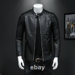 Mens Leather Jacket Business Leisure Lapel Short Coats Motorcycle Jacket M-5XL L