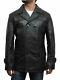 Mens Leather Jacket German Marine Double Breasted Vintage Black/brown Pea Coat
