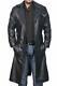 Mens Long Trench Coat Winter Black Leather Jacket Detective Officer Blade Runner
