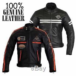 Mens Motorbike 100% Genuine Leather Waterproof Jacket Motorcycle CE Protection