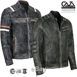 Mens Motorcycle Vintage Distressed Black Genuine Leather Biker Cafe Racer Jacket