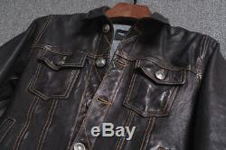 Mens Motorcycle Vintage Racer Retro Distressed Black Leather Biker Jacket