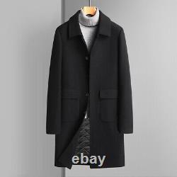Mens New Mid-Length British Style Jacket Solid Color Casual Business Trench Coat