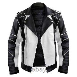 Mens New Vintage Pepsi Mj Jackson Black & White Leather Jacket