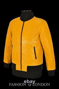 Mens Perforated Leather Jacket Yellow Mustard Napa Classic Aviator Series jacket