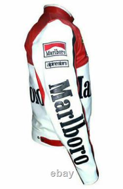 Mens Rare Marlboro Formula Racing McQueen Leather Jacket-Indian Motorcycle