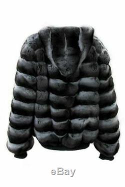 Mens Reversible Hooded Chinchilla Leather Bomber Jacket