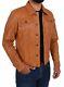 Mens Soft Leather Trucker Jacket Tan American Western Denim Levi Style Coat New