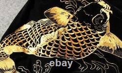 Mens Sukajan Reversible Souvenir Jacket Japanese Pattern Embroidery Dragon Koi