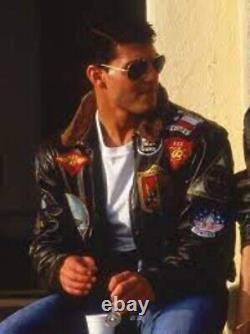 Mens Tom Cruise Peter Maverick Aviator Jet Pilot Genuine Cowhide Leather Jacket
