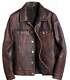 Mens Trucker Brown Real Genuine Leather Biker Cafe Racer Vintage Jacket