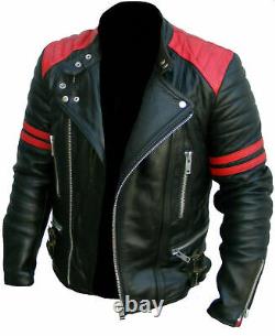 Mens leather Jackets Soft Biker-Style Moto Classic Design Red and Black Vintage