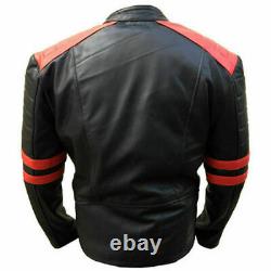 Mens leather Jackets Soft Biker-Style Moto Classic Design Red and Black Vintage