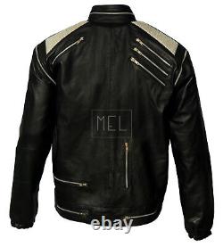 Michael Jackson Beat It MJ White, Red & Black Men's Leather Jacket All sizes