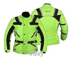 Motero Mens Motorcycle Bikers CE Armoured High Visibility Cordura Jacket HI VIZ