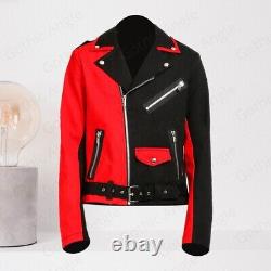 Motorbike Fashion Jacket Black/Red Split Moto Jacket Men Gothic Jacket Halloween