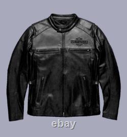 Motorbike Harley Davidson Men VOTARY Black Gray Leather Jacket Motorcycle Jacket