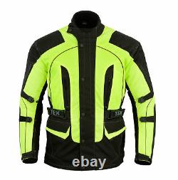 Motorbike Jacket Hi Vis Black Waterproof Motorcycle Thermal Biker CE Armoured