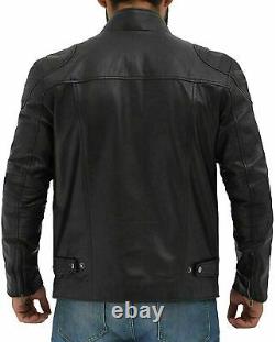 Motorcycle Genuine Biker Men Lambskin Leather Classic Black Festive Jacket